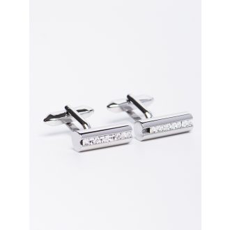 Butoni argintii cilindrici cu cristale