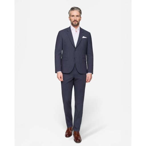 Costum bleumarin dungi wool stretch