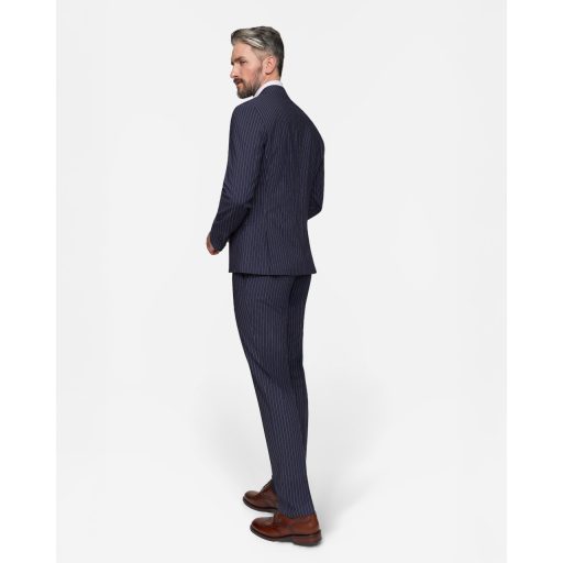 Costum bleumarin dungi wool stretch