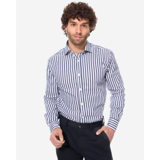 camasa barbati alba cu dungi bleumarin