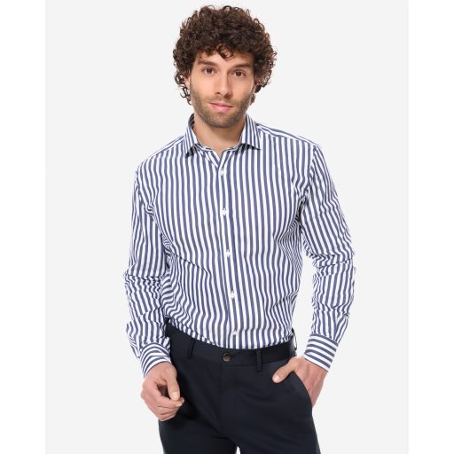 camasa barbati alba cu dungi bleumarin