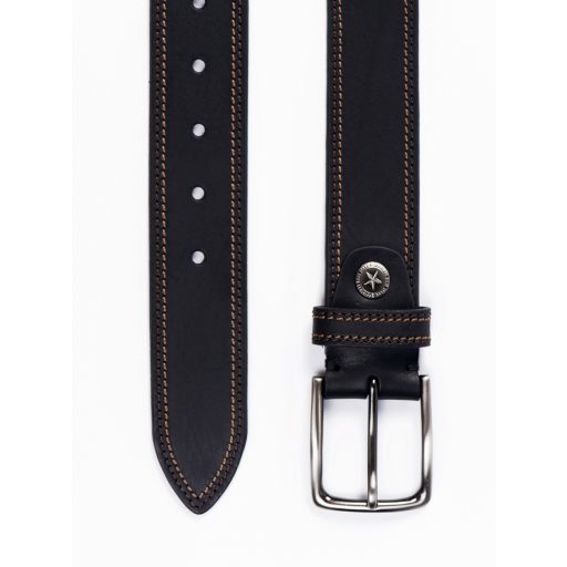 Curea casual neagra cu tighel bej din piele