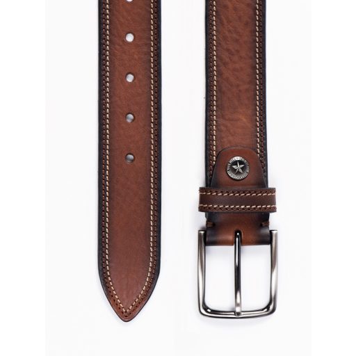 Curea casual maro cu tighel bej din piele