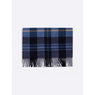 Fular din lana albastru cu franjuri