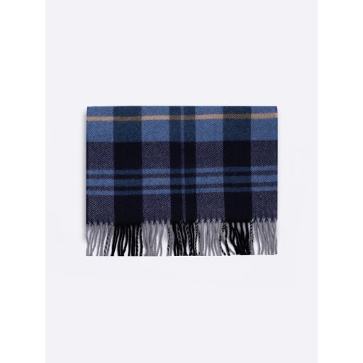 Fular din lana albastru cu franjuri