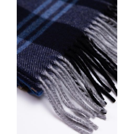 Fular din lana albastru cu franjuri