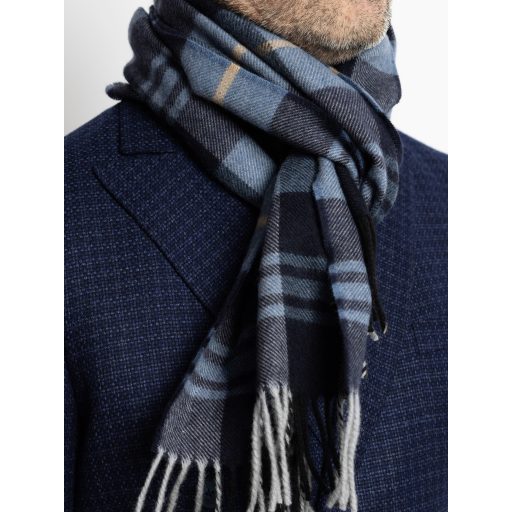 Fular din lana albastru cu franjuri