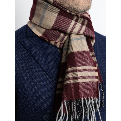 Fular din lana visiniu cu franjuri