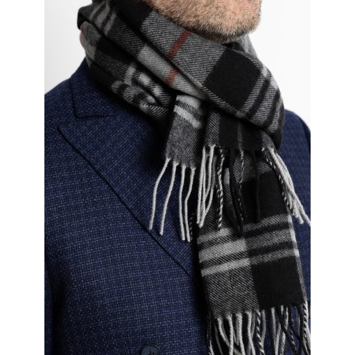 Fular din lana gri cu franjuri