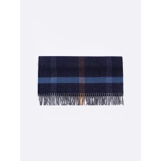 Fular din lana albastru cu franjuri