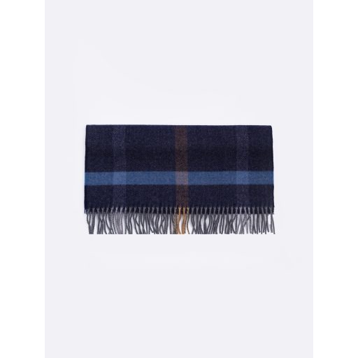 Fular din lana albastru cu franjuri