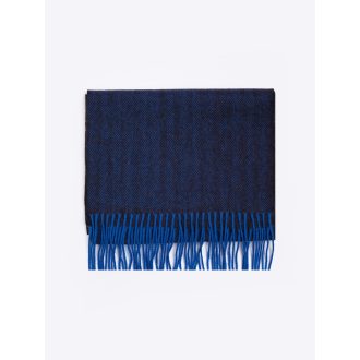 Fular din lana albastru cu franjuri