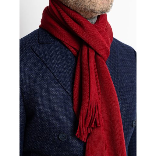 Fular din lana rosu cu franjuri