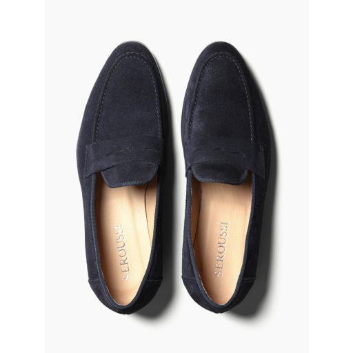 mocasini loafers albastri piele intoarsa