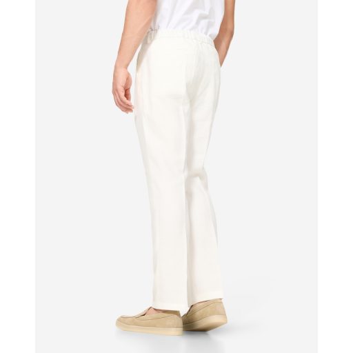 Pantaloni albi  din in cu elastic si snur in talie