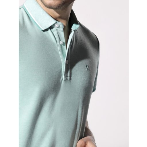Tricou Polo barbati verde din bumbac piquet