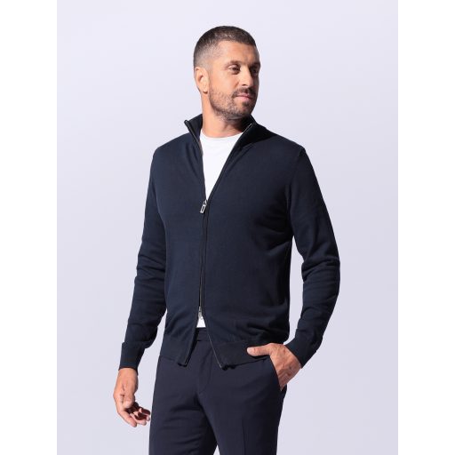Pulover barbati albastru cu fermoar dublu cursor
