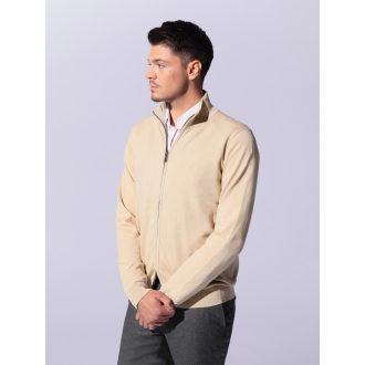 Pulover barbati bej cu fermoar dublu cursor