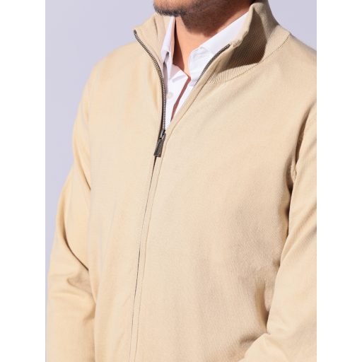 Pulover barbati bej cu fermoar dublu cursor
