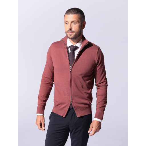 Pulover barbati caramiziu cu fermoar dublu cursor