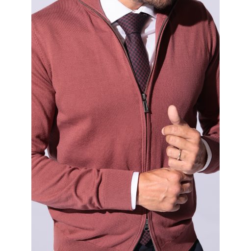 Pulover barbati caramiziu cu fermoar dublu cursor